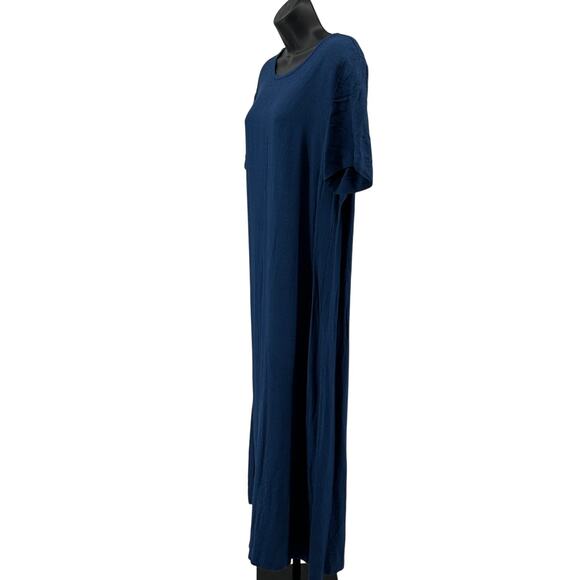 Elisabeth Williams T-Shirt Dress WMNS Blue Maxi Short Sleeve Back Slit Pullover - Picture 4 of 6